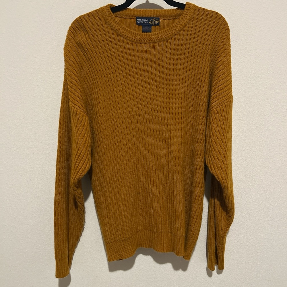 American Weekend Men's Mustard Yellow Crewneck Oversized Sweater